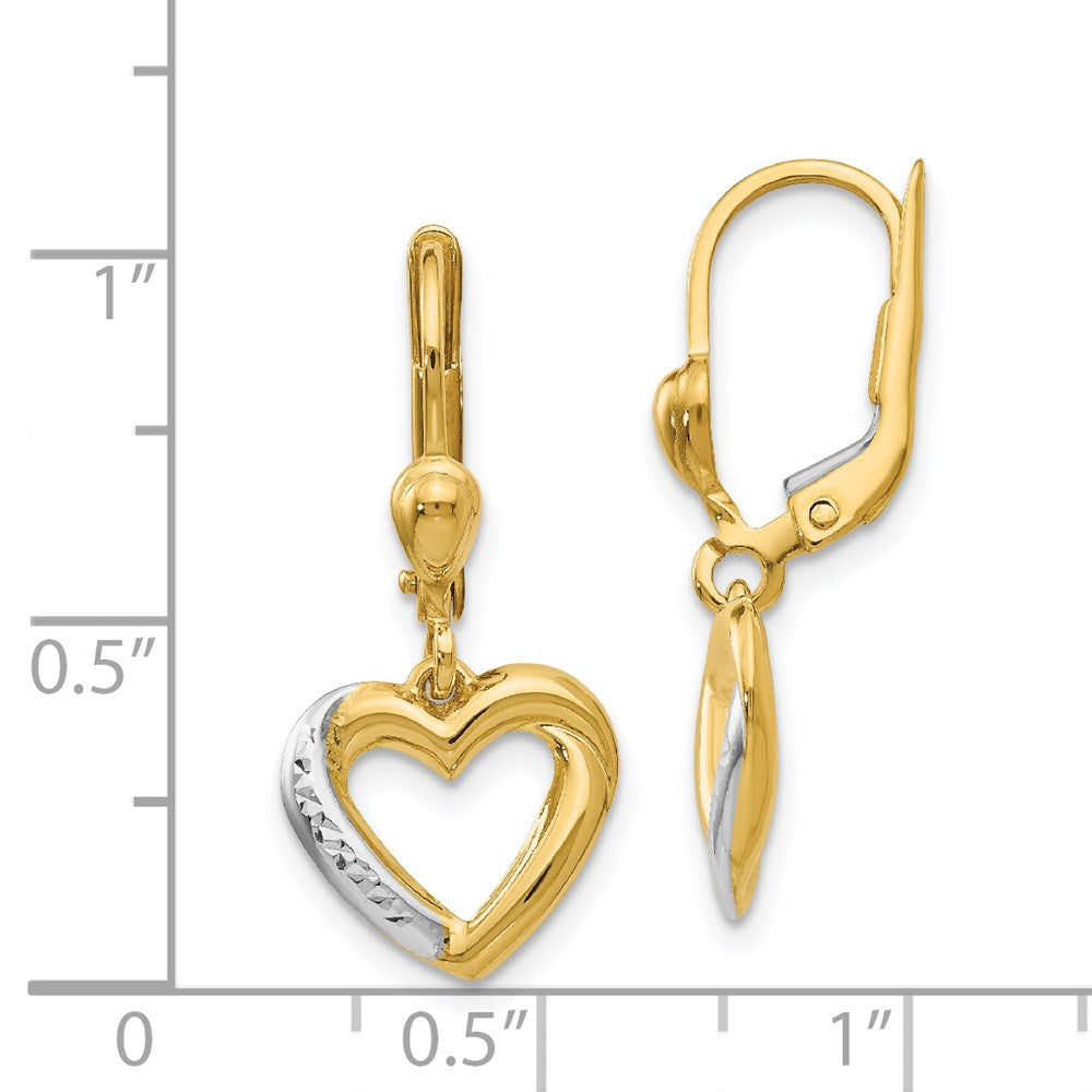 14K Yellow & Rhodium And Textured Polished Heart Leverback Earring