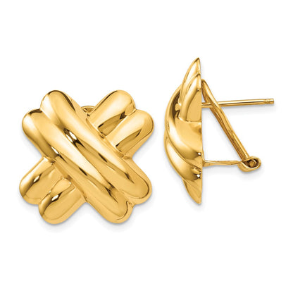 14K Yellow Gold Polished X Omega Back Post Earrings