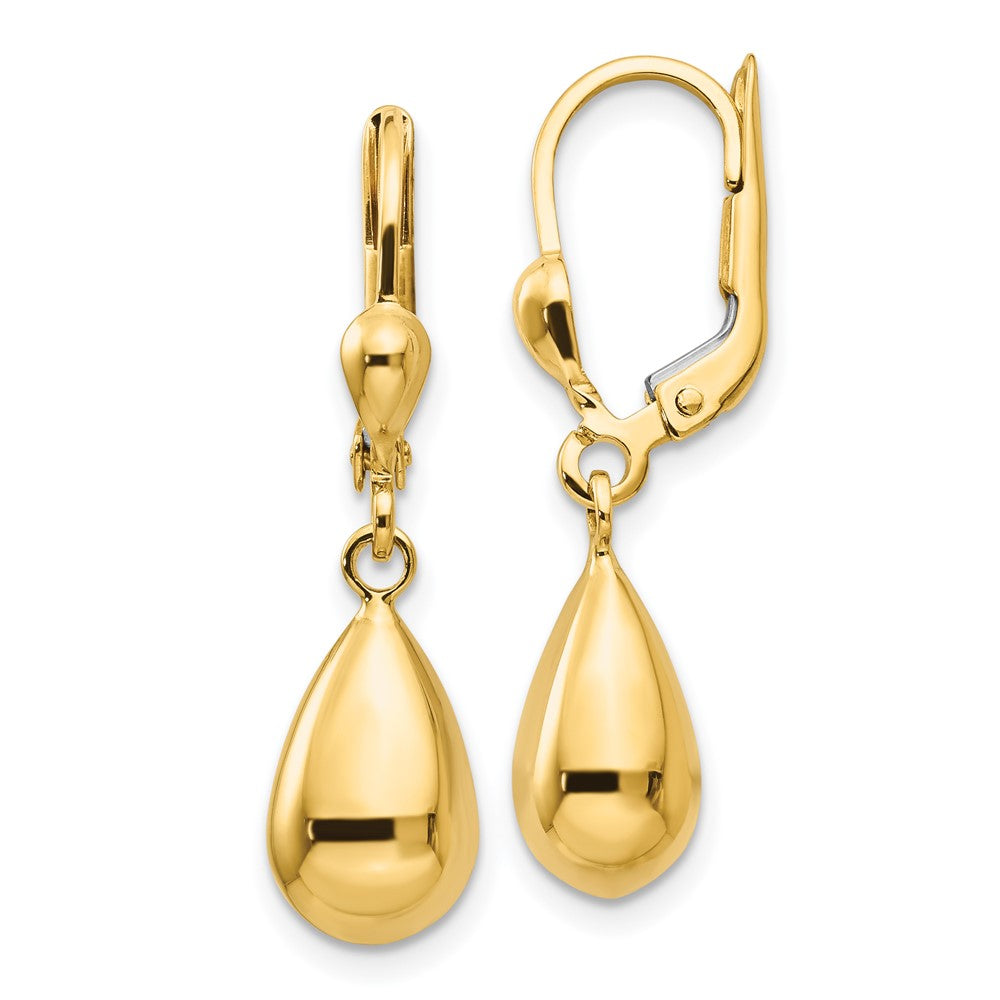 14K Yellow Gold Polished Fancy Dangle Leverback Earrings