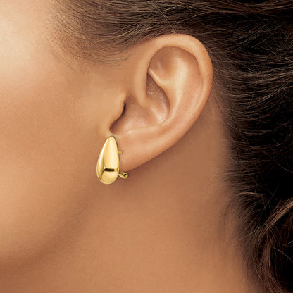 14K Yellow Gold Polished Teardrop Omega Back Post Earrings