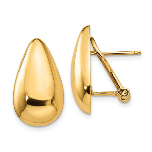 14K Yellow Gold Polished Teardrop Omega Back Post Earrings