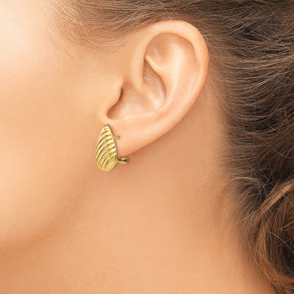 14K Yellow Gold Polished Diagonal Teardrop Omega Back Post Earrings