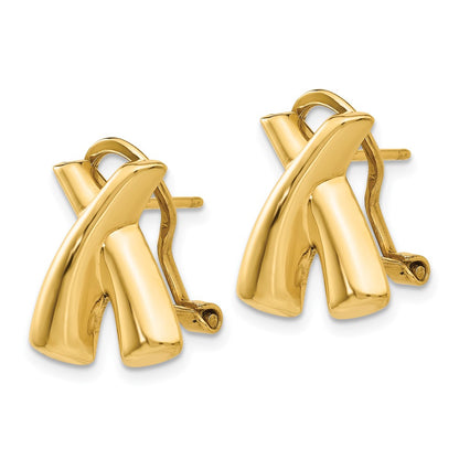 14K Yellow Gold Polished X Omega Back Post Earrings