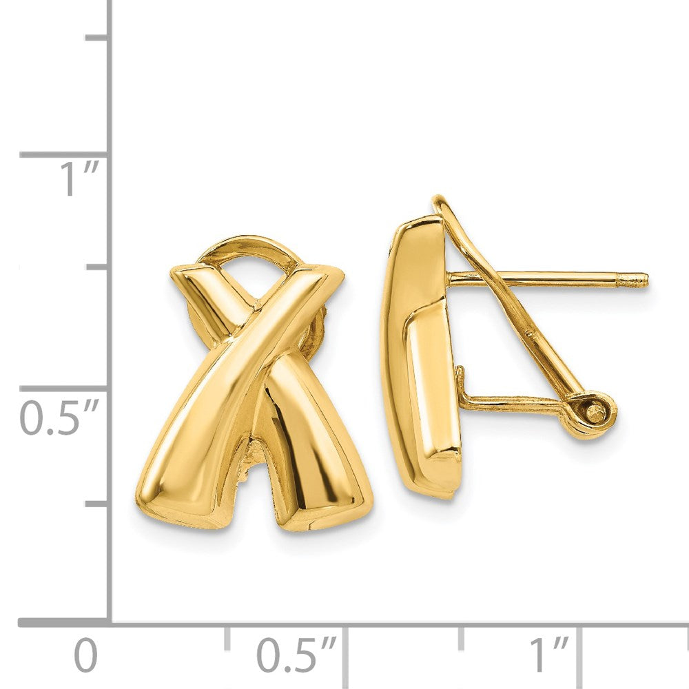 14K Yellow Gold Polished X Omega Back Post Earrings