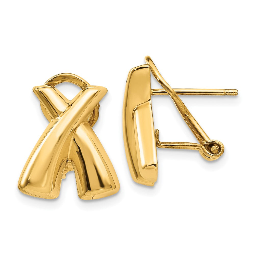 14K Yellow Gold Polished X Omega Back Post Earrings