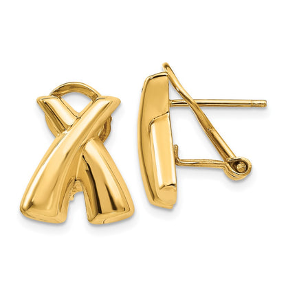 14K Yellow Gold Polished X Omega Back Post Earrings