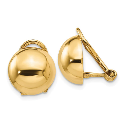 14K Yellow Gold Non Pierced Half Ball Omega Back Earrings