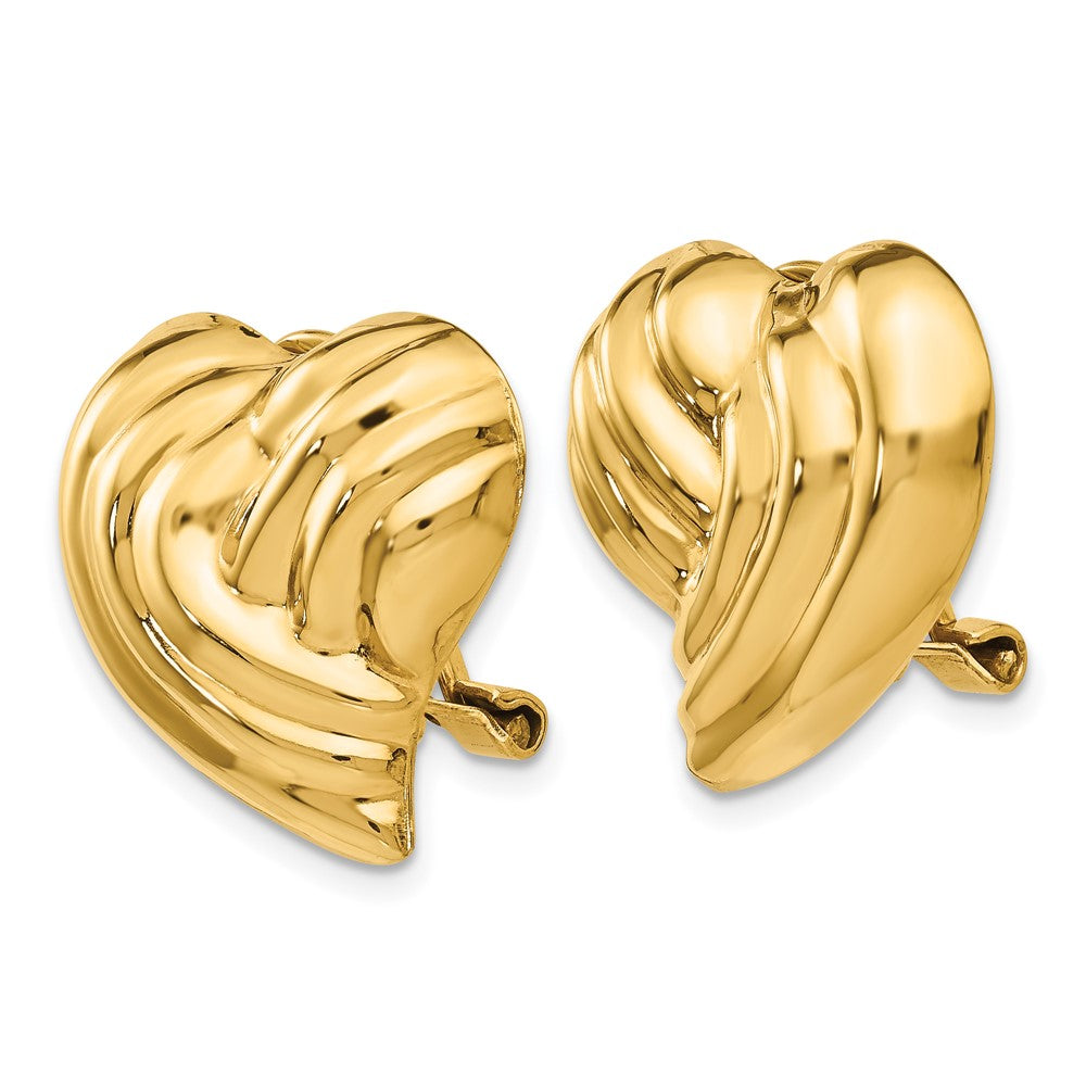 14K Yellow Gold Non Pierced Heart Earrings