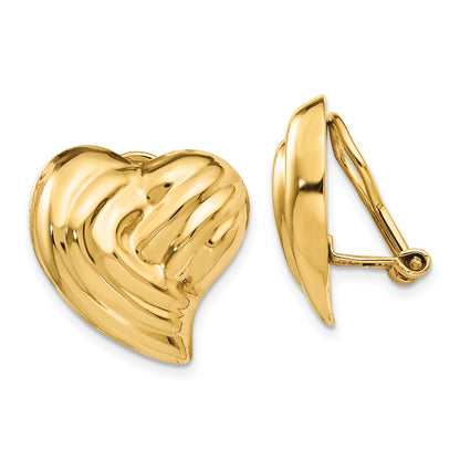 14K Yellow Gold Non Pierced Heart Earrings