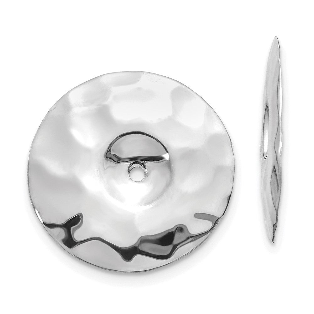 14K White Gold Polished Hammered Disc Earring Jackets