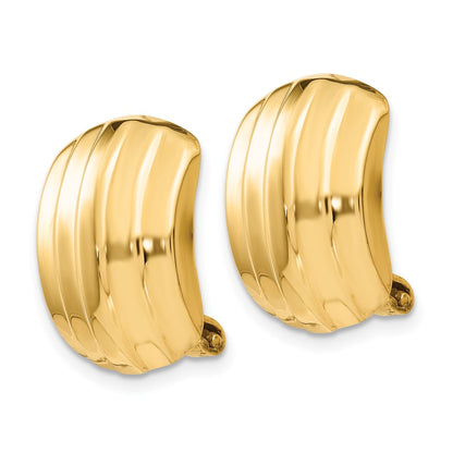 14K Yellow Gold Polished Ribbed Non Pierced Omega Back Earrings