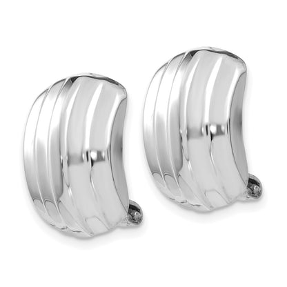 14K White Gold Polished Ribbed Non Pierced Omega Back Earrings