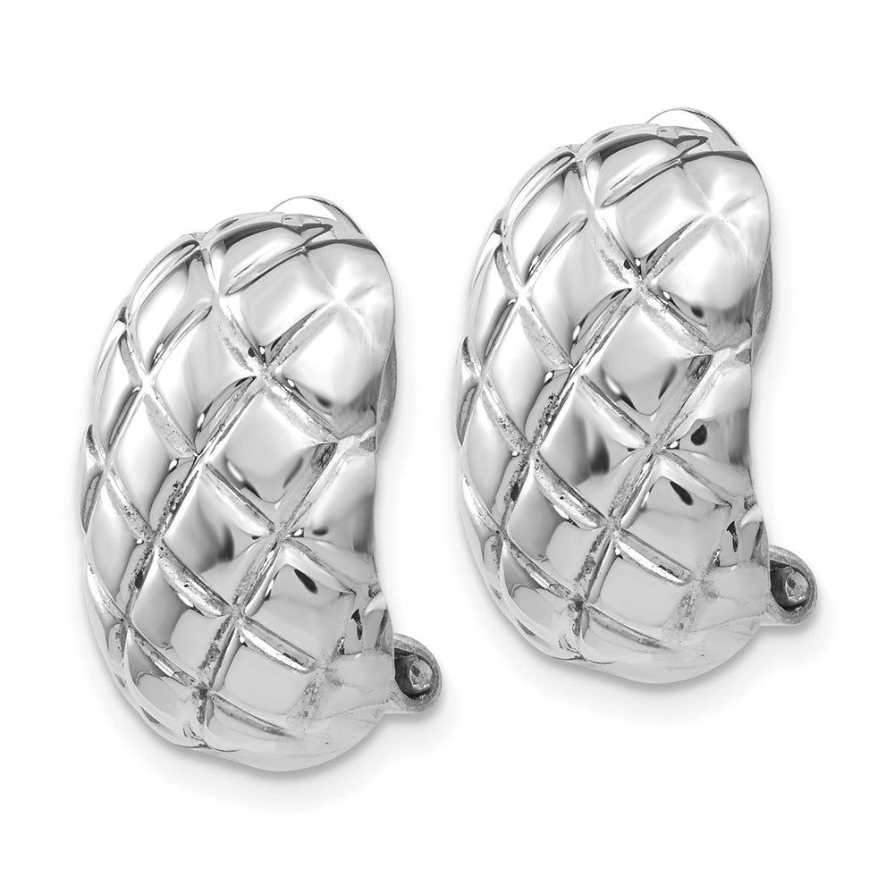 14K White Gold Polished Quilted Non Pierced Omega Back Earrings