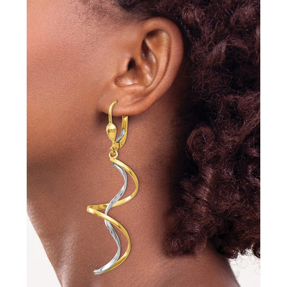 14K Two Tone Spiral Dangle Earrings