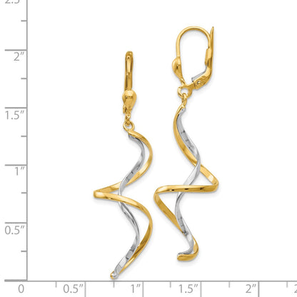 14K Two Tone Spiral Dangle Earrings