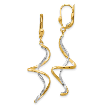 14K Two Tone Spiral Dangle Earrings
