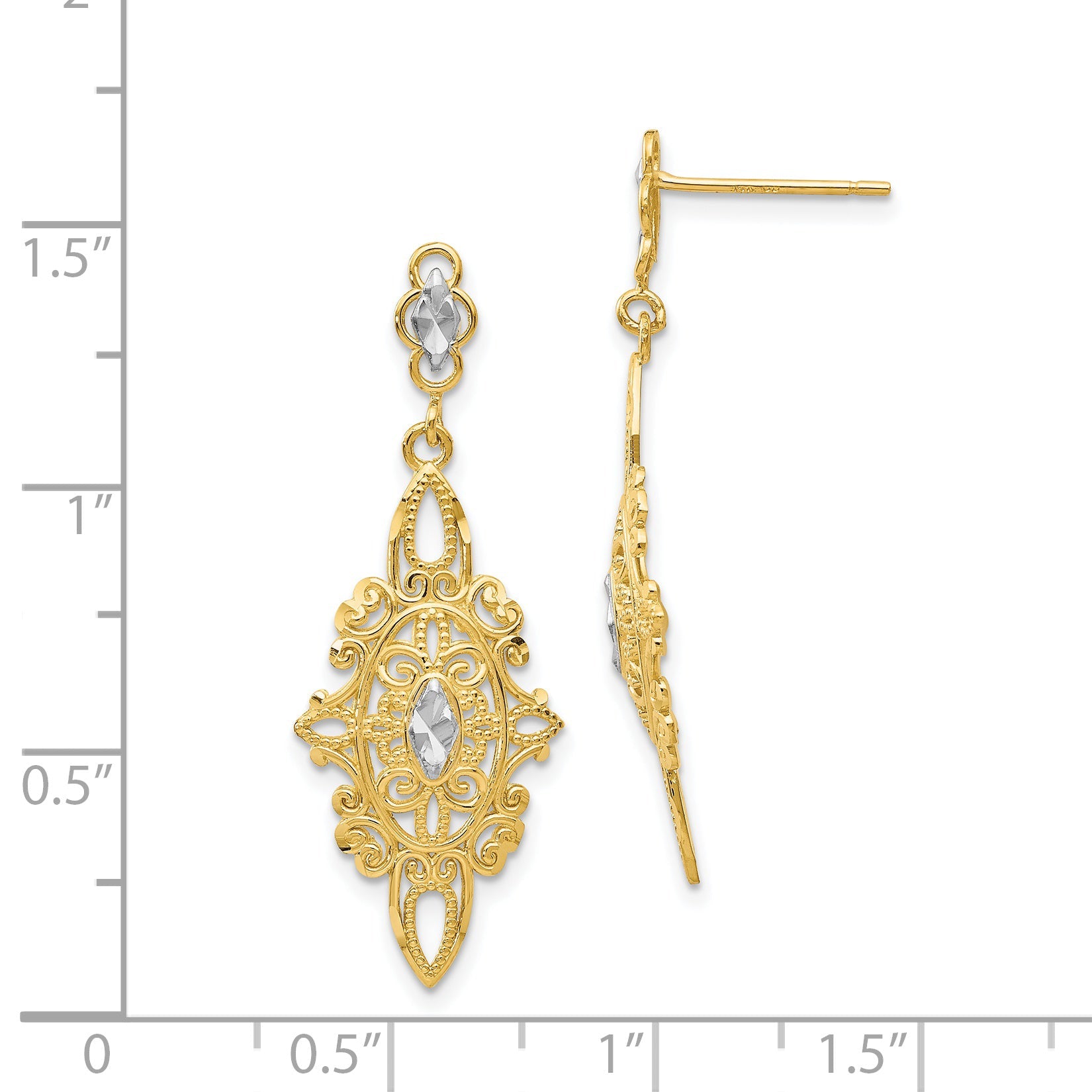 14K Yellow & Rhodium Diamond Cut Filigree E
