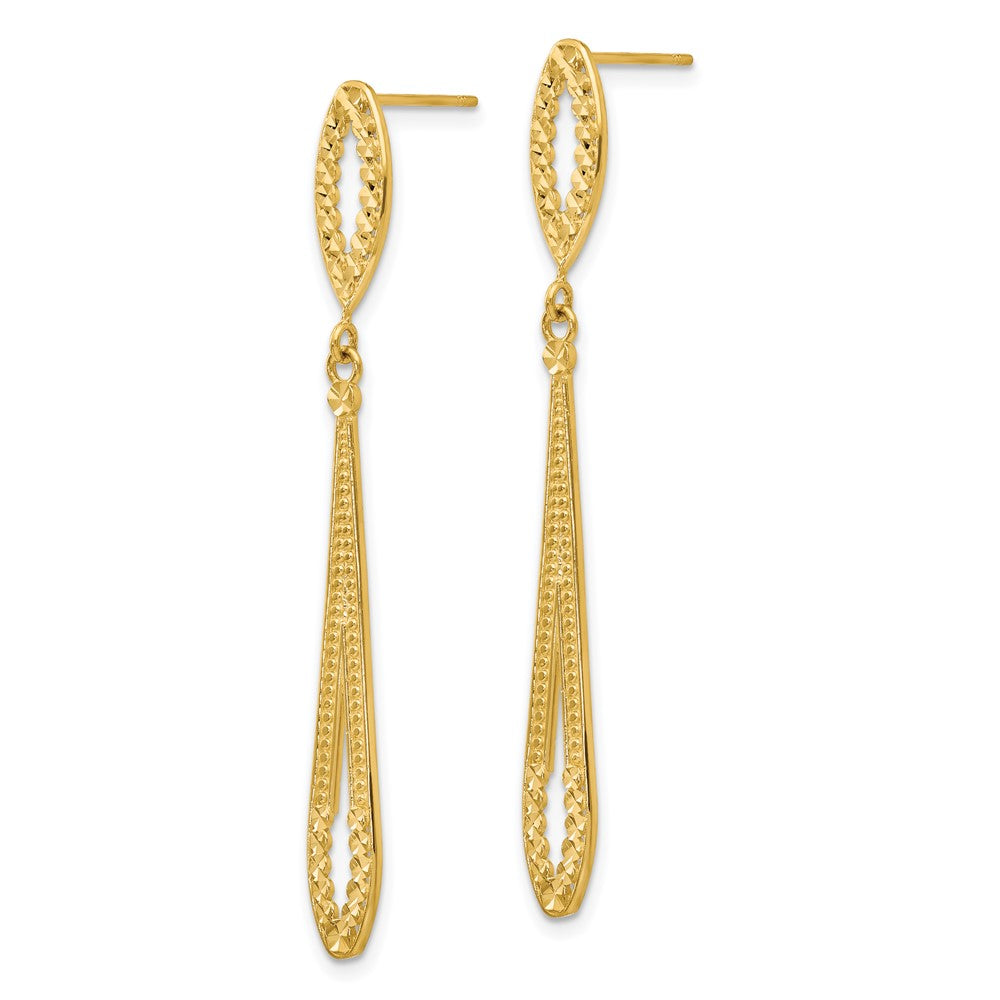 14K Yellow Gold Diamond Cut Dangle Post Earrings
