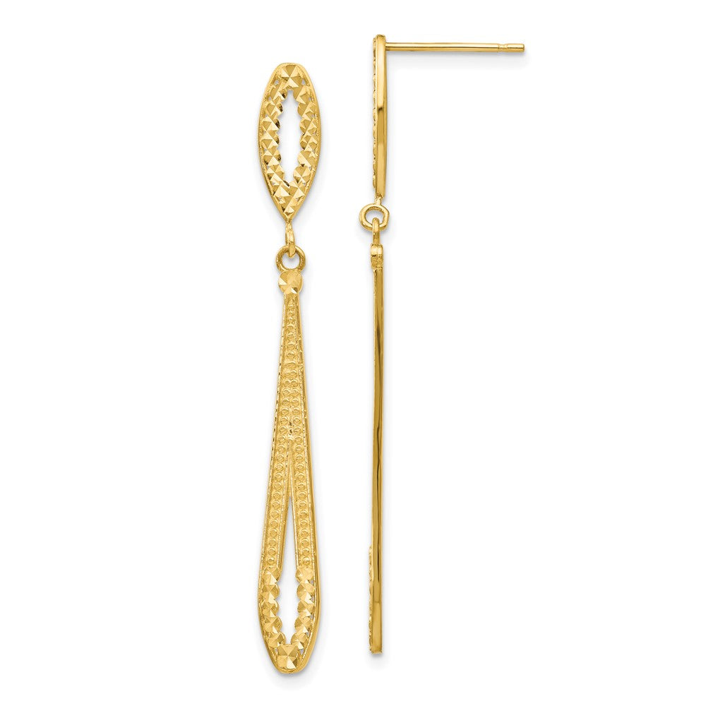 14K Yellow Gold Diamond Cut Dangle Post Earrings