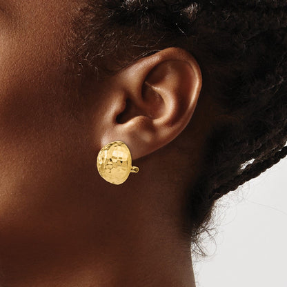 14K Yellow Gold Omega Clip 18mm Hammered Non Pierced Earrings