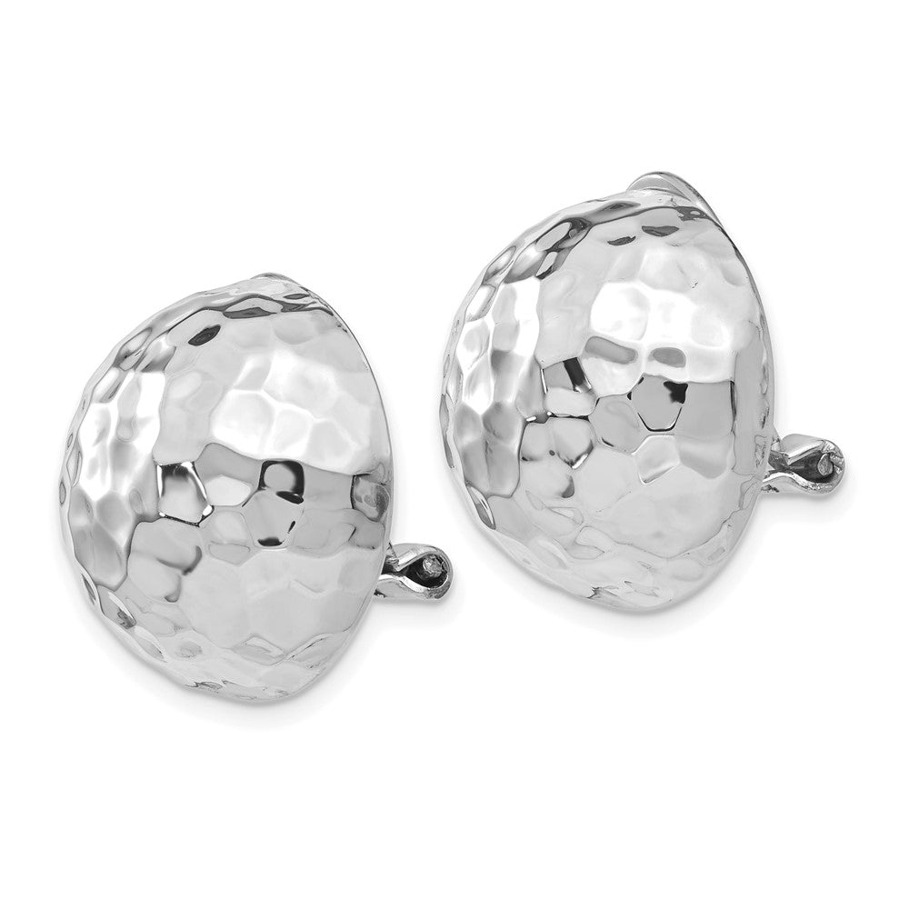 14K White Gold 18mm Hammered Non Pierced Earrings