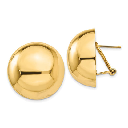 14K Yellow Gold Omega Clip 24mm Half Ball Earrings