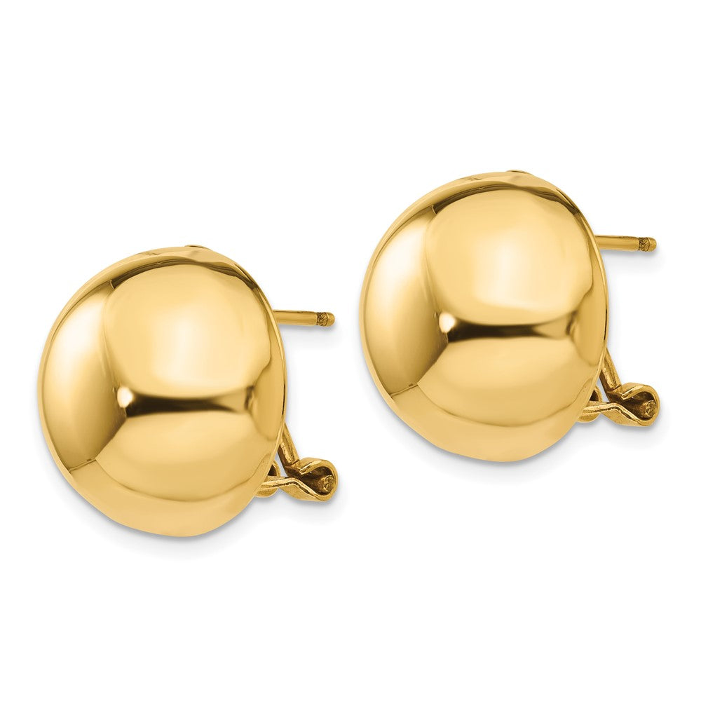 14K Yellow Gold Omega Clip 16mm Half Ball Earrings
