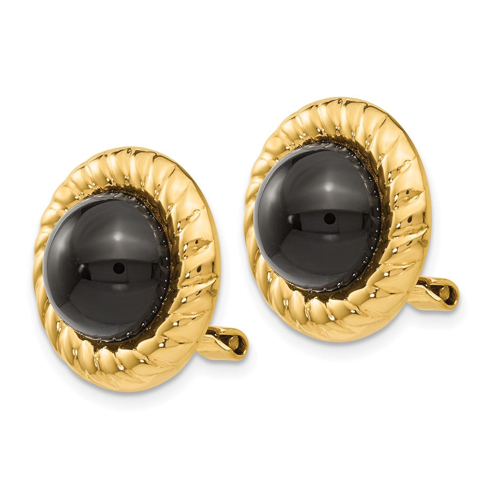 14K Yellow Gold Omega Clip Non Pierced Onyx Earrings