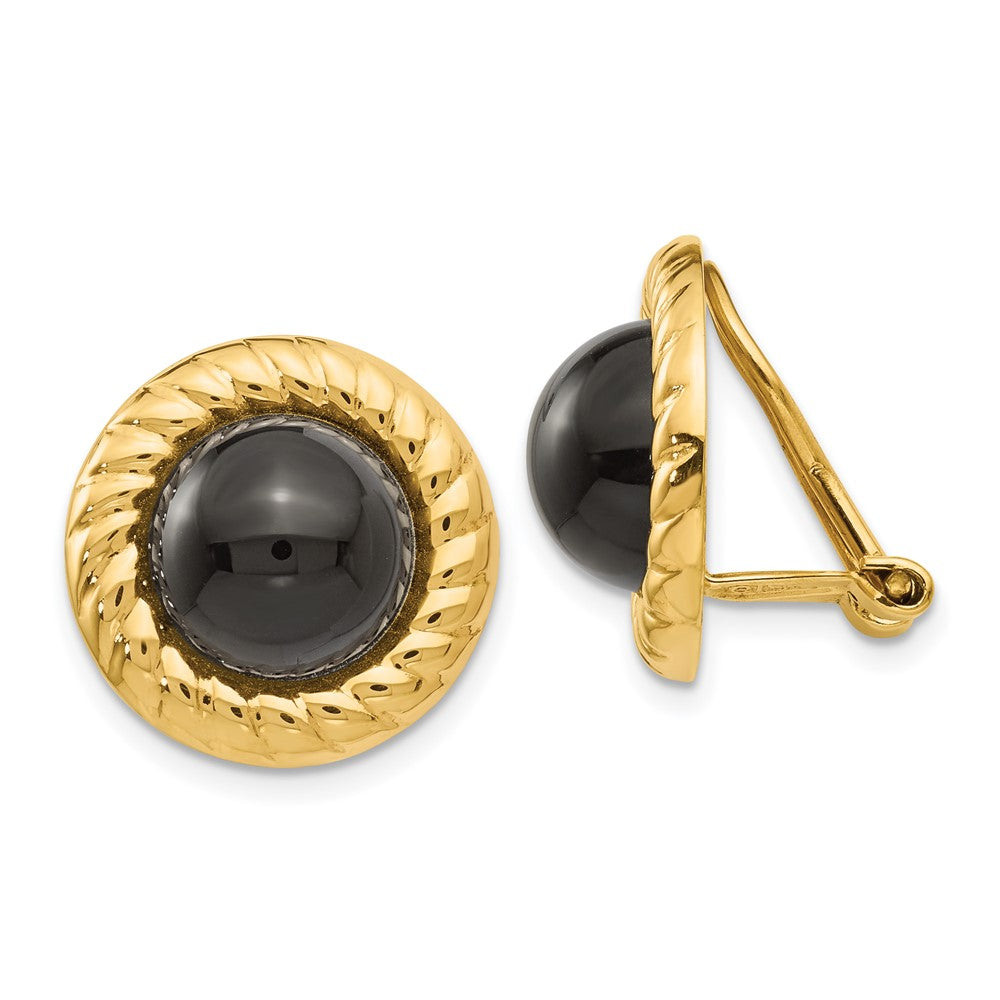 14K Yellow Gold Omega Clip Non Pierced Onyx Earrings