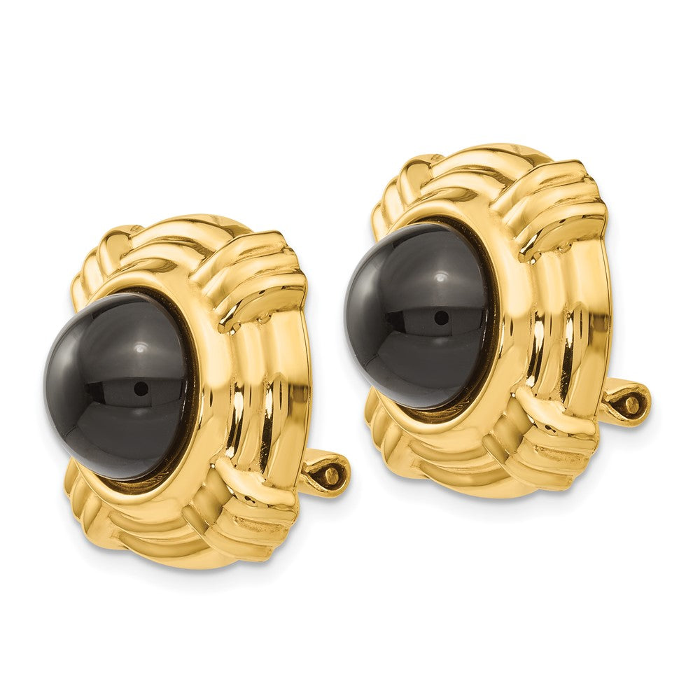 14K Yellow Gold Omega Clip Onyx Non Pierced Earrings