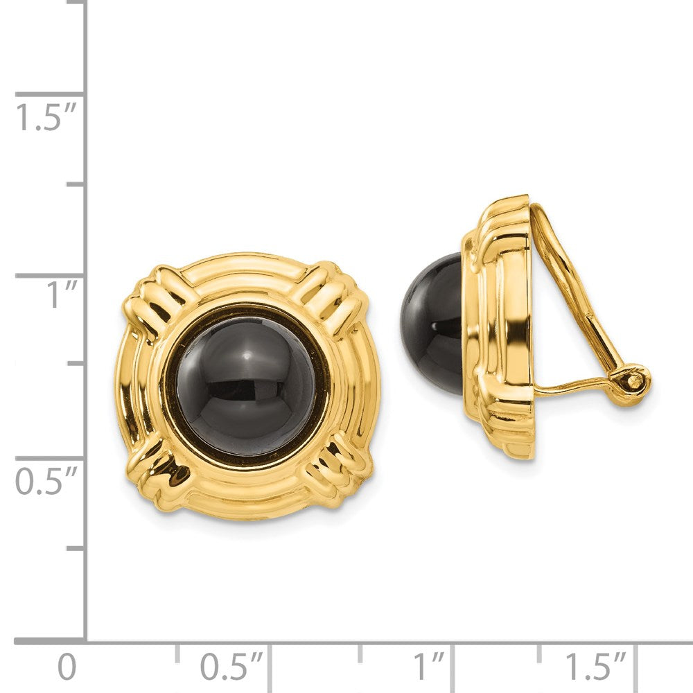 14K Yellow Gold Omega Clip Onyx Non Pierced Earrings
