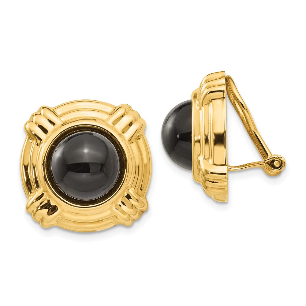 14K Yellow Gold Omega Clip Onyx Non Pierced Earrings