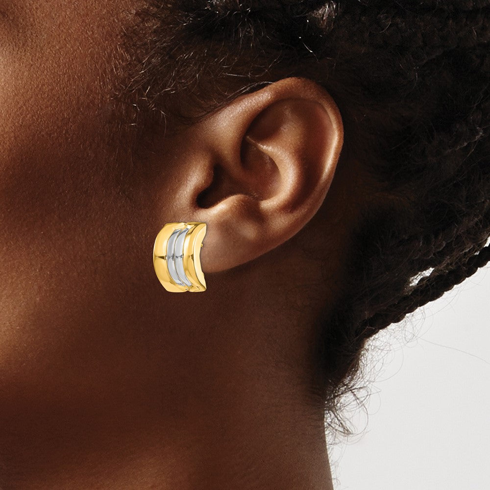 14K Yellow & Rhodium Omega Post Earrings