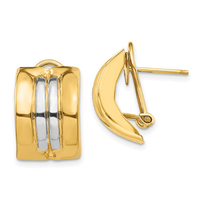 14K Yellow & Rhodium Omega Post Earrings