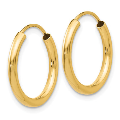 14K Yellow Gold Polished Round Endless 2mm Hoop Earrings