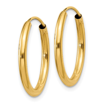 14K Yellow Gold Polished Round Endless 2mm Hoop Earrings