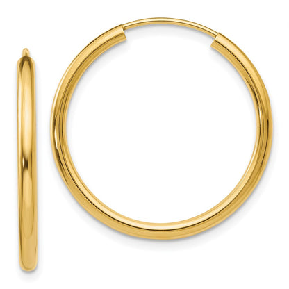 14K Yellow Gold Polished Round Endless 2mm Hoop Earrings