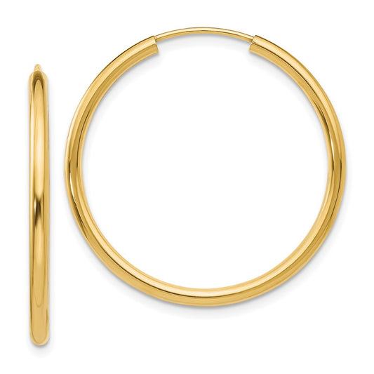 14K Yellow Gold Polished Round Endless 2mm Hoop Earrings