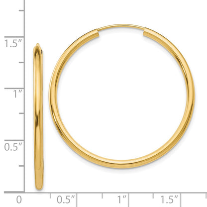 14K Yellow Gold Polished Round Endless 2mm Hoop Earrings