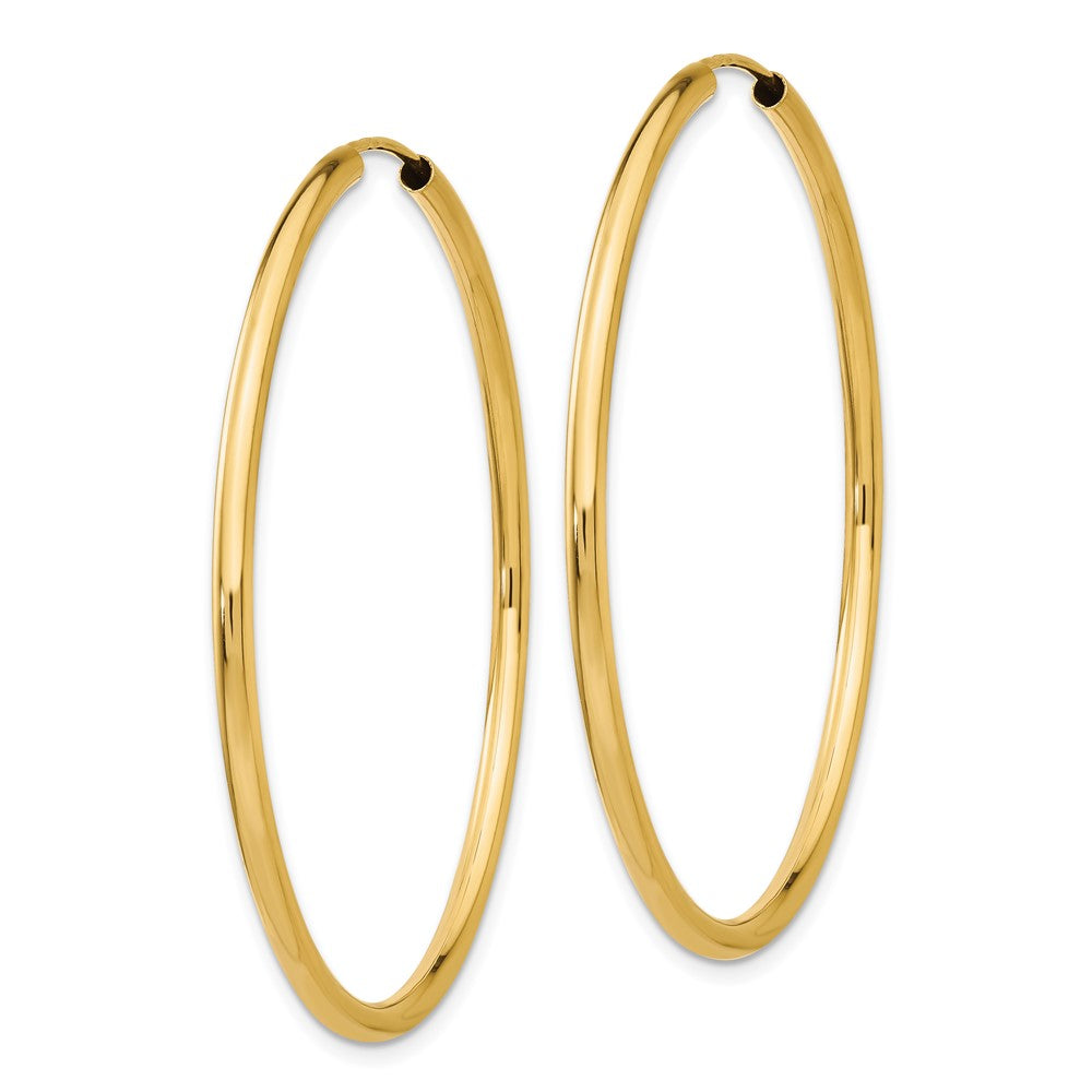 14K Yellow Gold Polished Round Endless 2mm Hoop Earrings