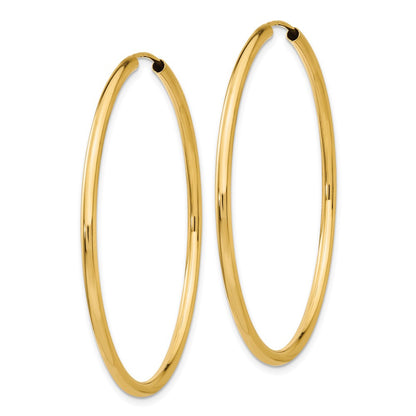14K Yellow Gold Polished Round Endless 2mm Hoop Earrings