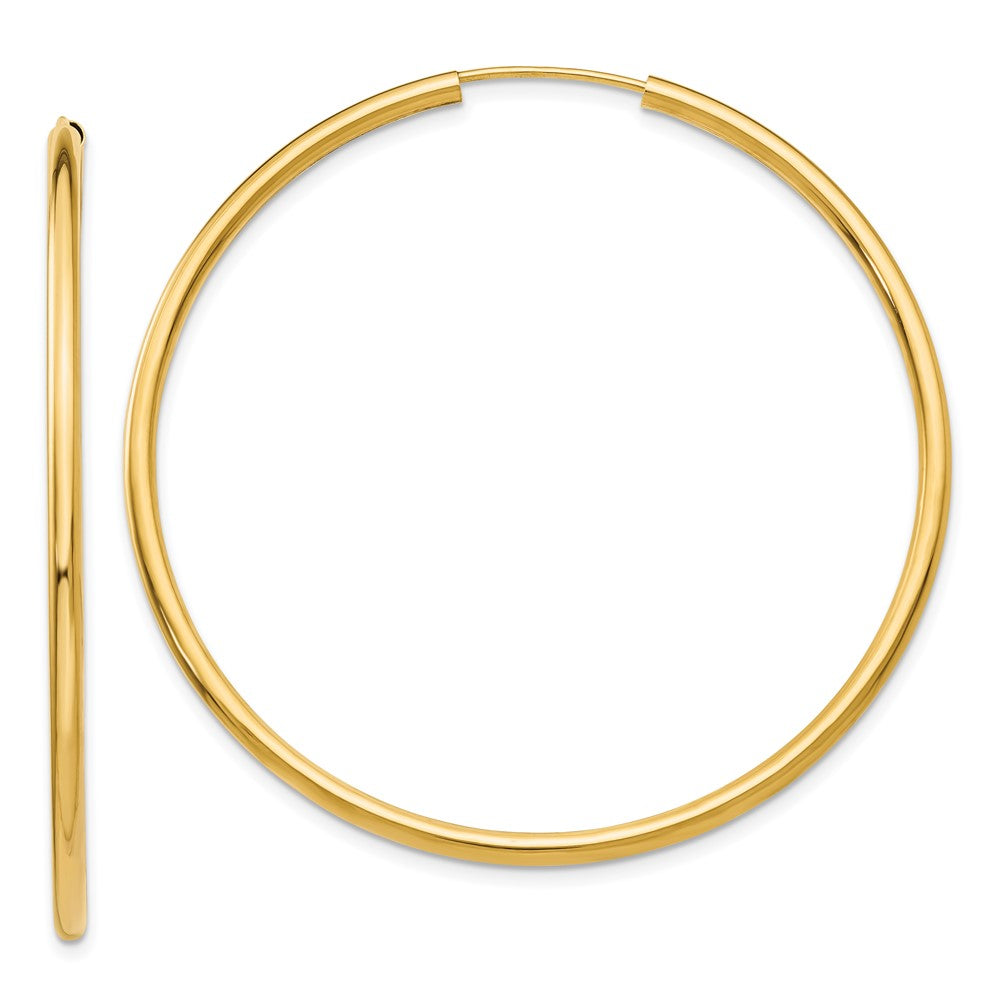 14K Yellow Gold Polished Round Endless 2mm Hoop Earrings