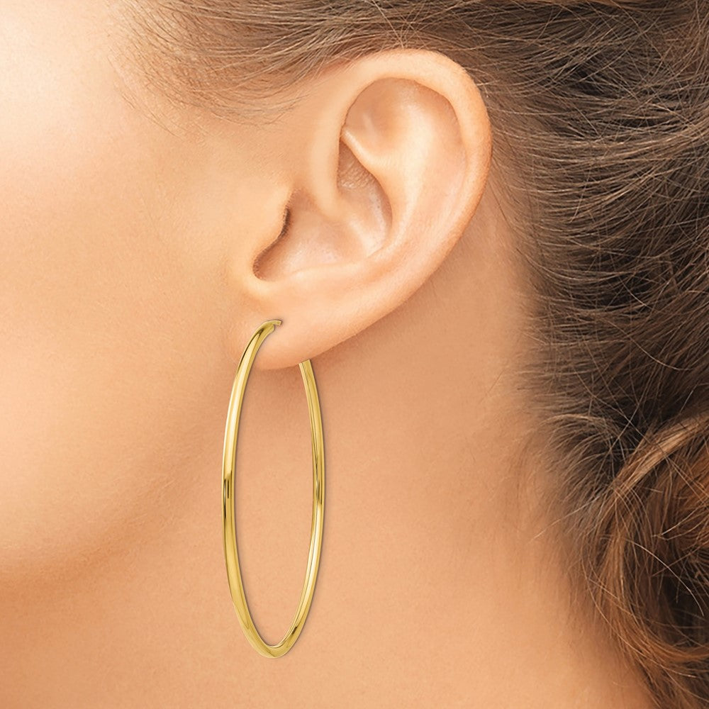 14K Yellow Gold Polished Round Endless 2mm Hoop Earrings