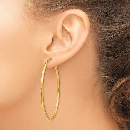 14K Yellow Gold Polished Round Endless 2mm Hoop Earrings