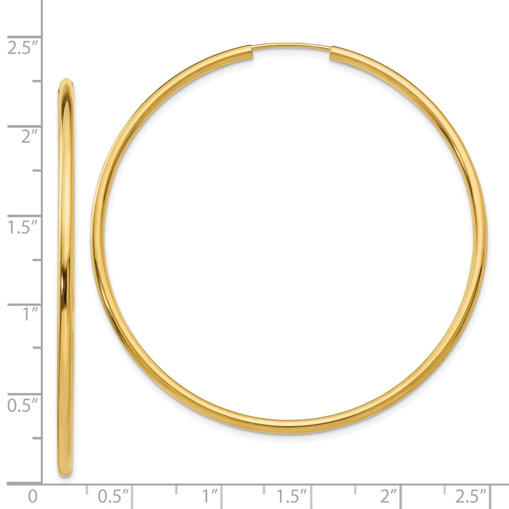 14K Yellow Gold Polished Round Endless 2mm Hoop Earrings