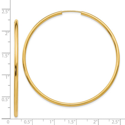 14K Yellow Gold Polished Round Endless 2mm Hoop Earrings