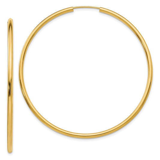 14K Yellow Gold Polished Round Endless 2mm Hoop Earrings