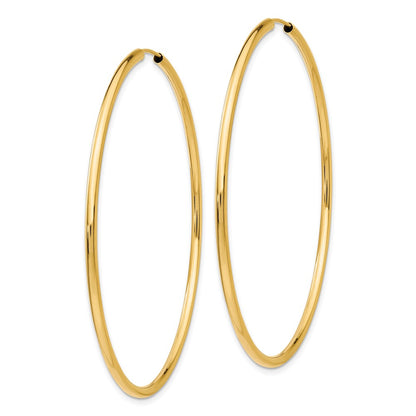 14K Yellow Gold Polished Round Endless 2mm Hoop Earrings