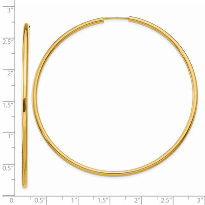 14K Yellow Gold Polished Round Endless 2mm Hoop Earrings