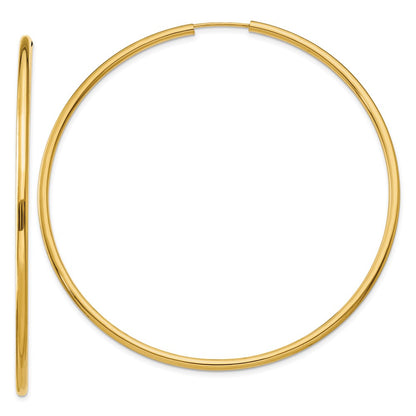 14K Yellow Gold Polished Round Endless 2mm Hoop Earrings